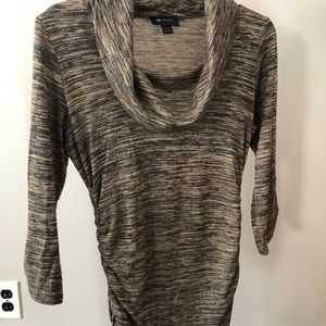 AB Studio Beige & Black Cowl Neck Top